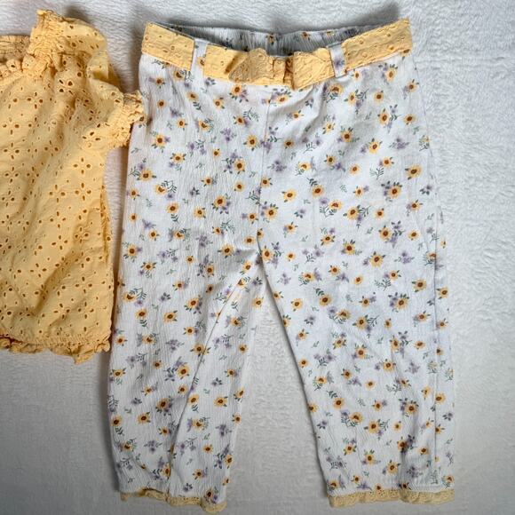Little Lass Size 6 Girls 2 Piece Set w/ Head band Eyelet top with Sunflower Pant - Picture 7 of 9